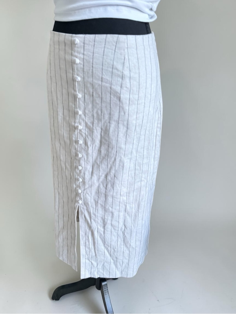 Banana Republic Cream Pinstripe Button-Front Midi Skirt - Picture 4 of 12